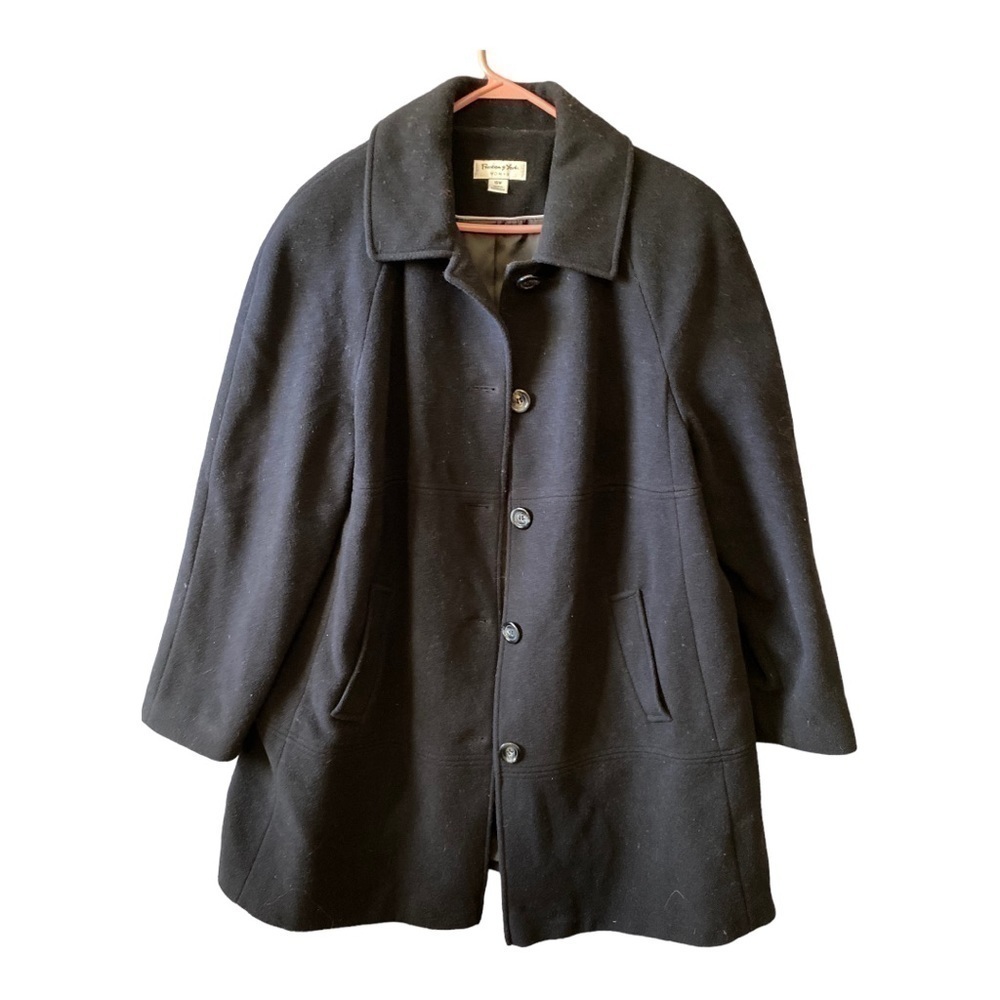 Preston & York Black 100% Wool Single Breasted Button Up Winter Coat Size 16 W